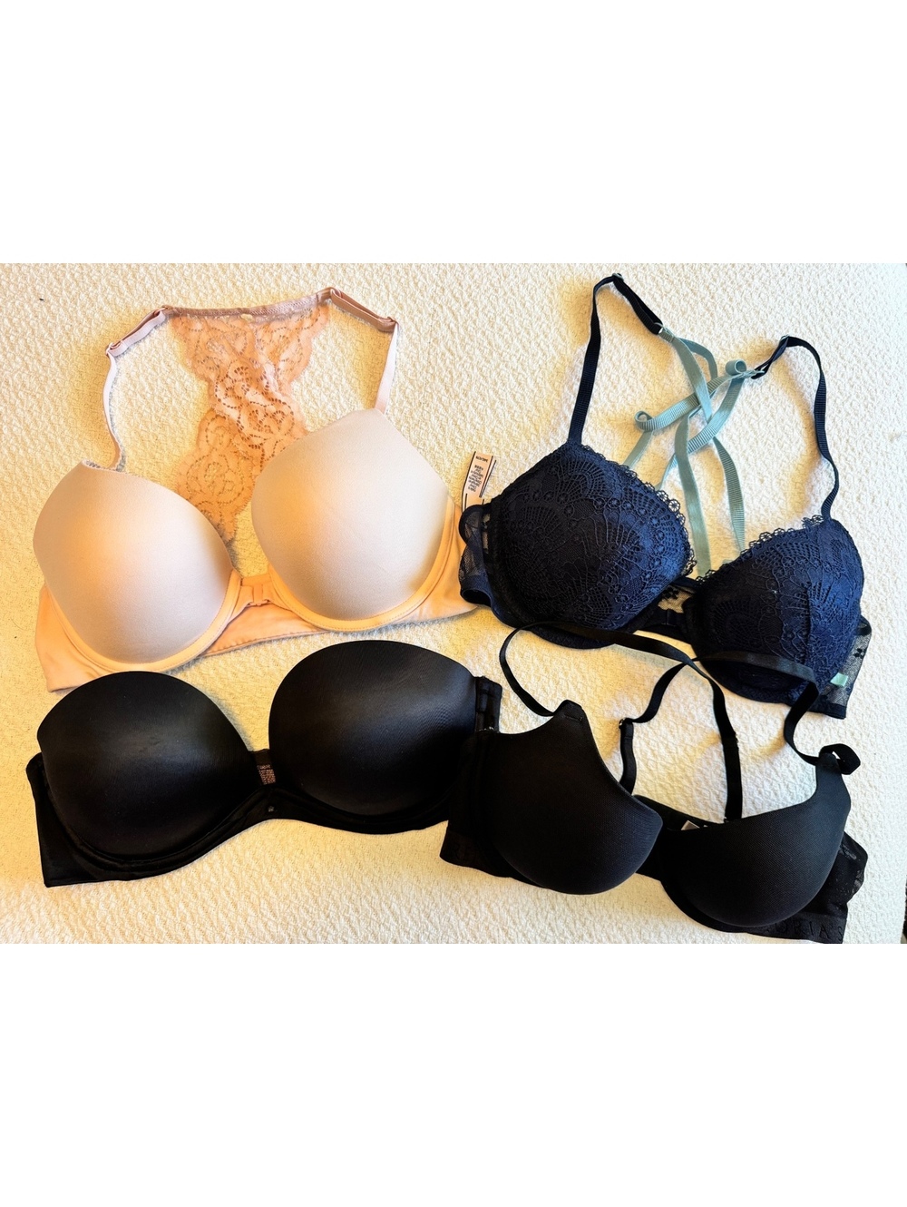 Victoria's Secret 4-Pack Bras Size 34C with Lace and Racerback Styles